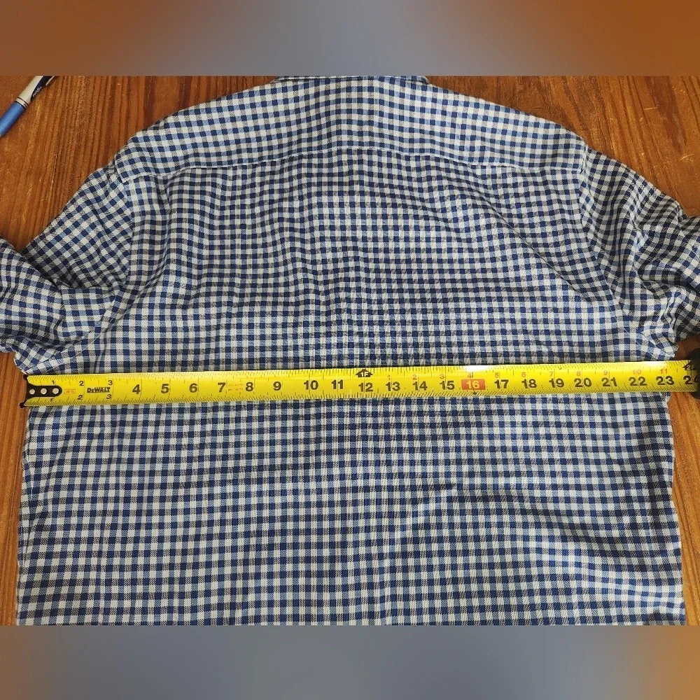 Banana Republic Mens Large Blue Check Button Down Non Iron Slim Fit Shirt Cotton